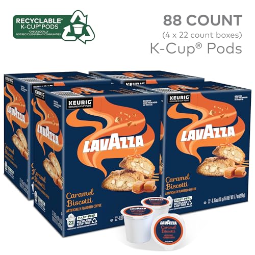 Image of Lavazza Caramel Biscotti Coffee, Single Serve Keurig K-Cup Pods, Flavored Coffee, 88-Count Box (4 Packs of 22)