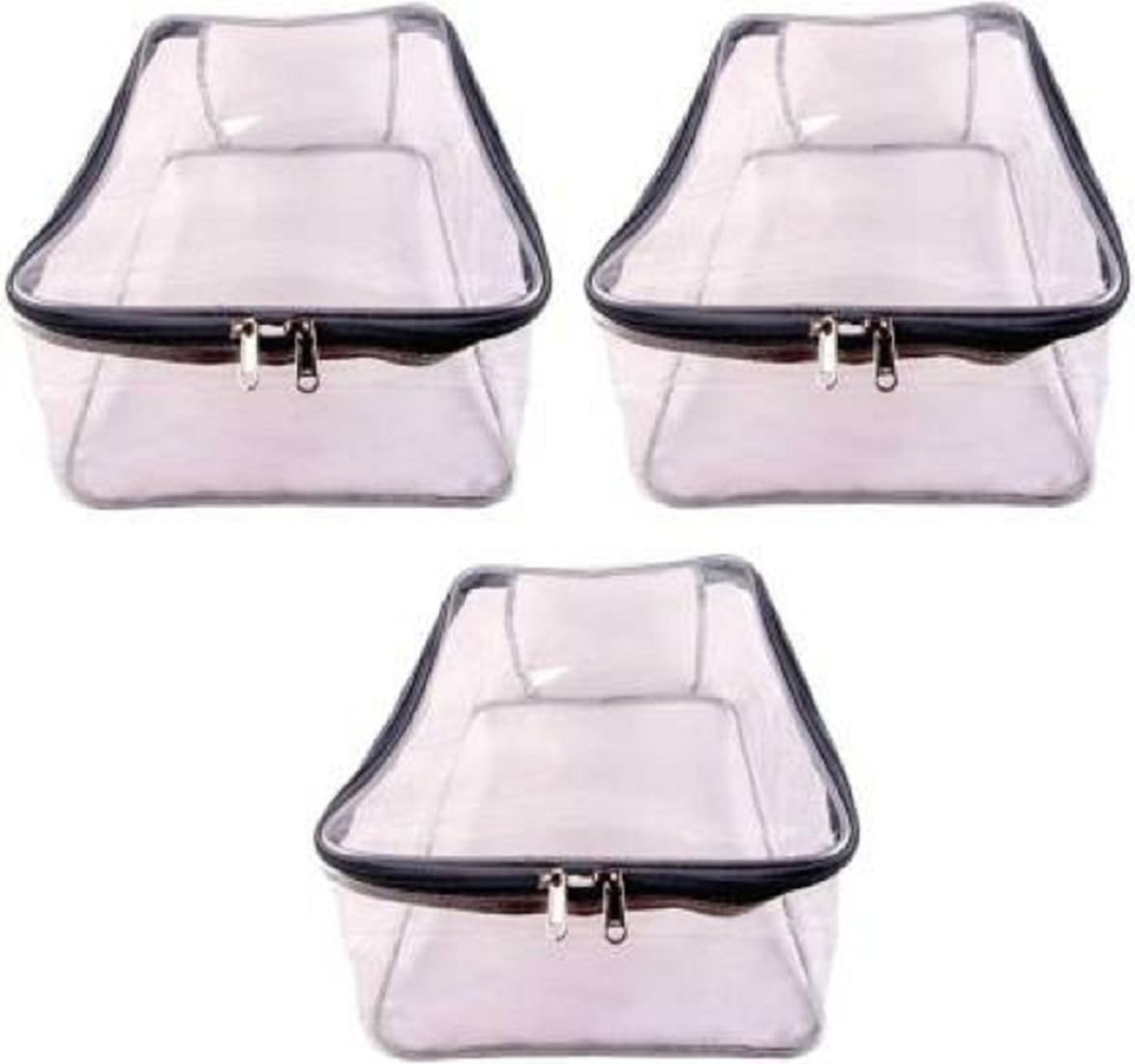 Transparent Clothes Storage Cover Set of 3, Saree Shirt Kurti Salwar Suit Organizer Bag with Zipper, Foldable Wardrobe Storage Cover for Clothes, Blankets & Garments (Grey)-image-18