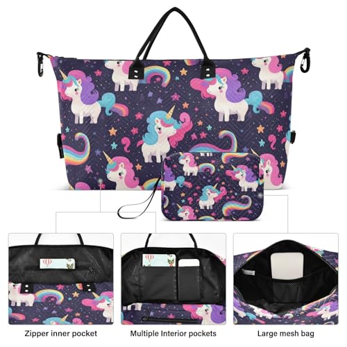 Cute Galaxy Stars Unicorn Travel Duffle Bag,Large Weekender Travel Bag for Women Men Waterproof Luggage Bag with Trolley Sleeve,Airplane Travel Essentials for Flying2