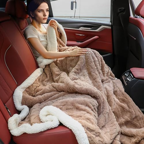 QOFLY Dicke Kuscheldecke Flauschig Kamel - 200x230 cm Extra Warme Decken für den Winter als XXL Sofadecke Couchdecke, groß Wohndecke aus hochwertige Sherpa Fleece, Soft Weich Blanket