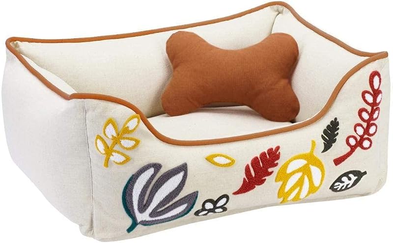 Cama para perros resistente Blueberry Pet | Totalmente extraíble y lavable | Súper suave para perros medianos | Color bordado caoba y beige | Acogedor y duradero