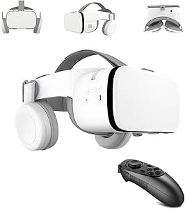 VR Headset Compatible with iPhone &amp; Android Phone - Universal Virtual Reality Goggles with Remote Control - 3D VR Glasses Play Mobile Games Watch 3D Movies Gift for Adults/ Kids Eye Protection (White)