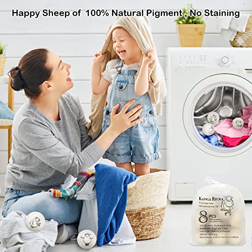 Kainga Recka Wool Dryer Balls, 8Pcs Dryer Balls With Happy Sheep - Natural & Organic, 100% New Zealand Wool Handmade, Chemical-Free Reusable Laundry Balls, Anti-Static Reduce Wrinkles And Save Time #TOP3