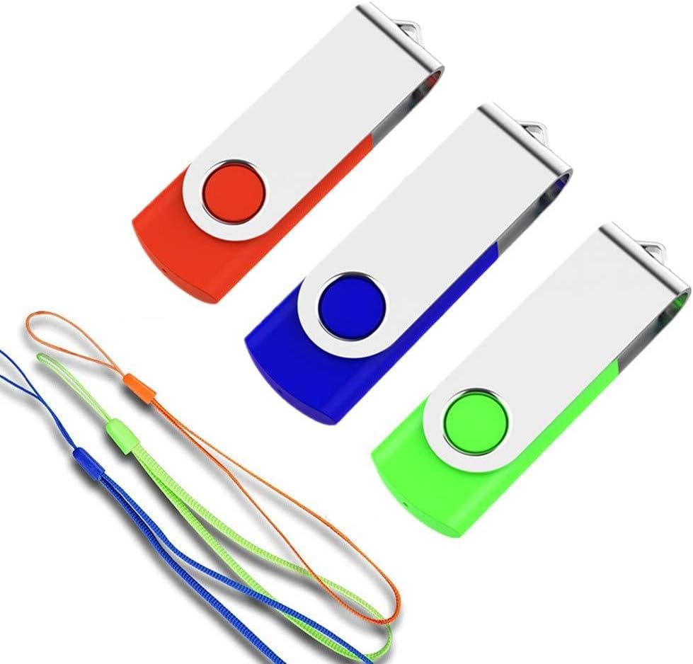 USB Flash Drive, Aiibe 32GB USB Stick Flash Drive 32 GB 3 Pack USB 2.0 Memory Stick USB Key Thumb Drive with Lanyards (64G, Red/Blue/Green)