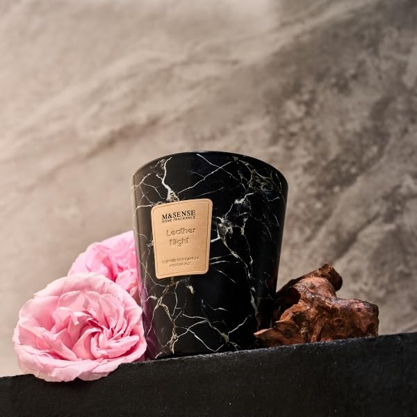Image of M&SENSE Leather Night Scented Soy Candle, 3 Wick Highly Scented 14.1 Oz 75H, Aromatherapy Christmas Gift for Women and Men