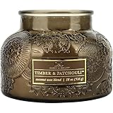 Timber & Patchouli Embossed Candle Jar (18 oz) - Refreshing Aroma of Bergamot, Mandarin Orange, and Patchouli - Large Dual Wick Glass Jar Candle