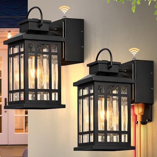 Image of Outdoor Wall Light Fixtures with GFCI Outlet, Black 2-Pack Dusk to Dawn Outside Lighting Fixture, Waterproof Anti-Rust Exterior Lights Fixtures, Porch Light for Front Door, Garage, Backyard