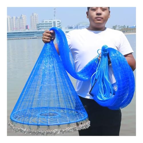 Filet de pêche à lancer bleu en monofilament avec disque de 60 cm pour hauts-fonds