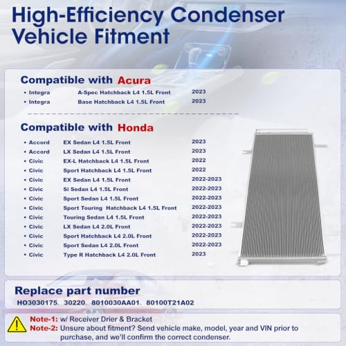 Image of Air Conditioning A /C Condenser Compatible with Honda Accord Civic /Acura Integra # HO3030175, 30220, 8010030AA01, 80100T21A02
