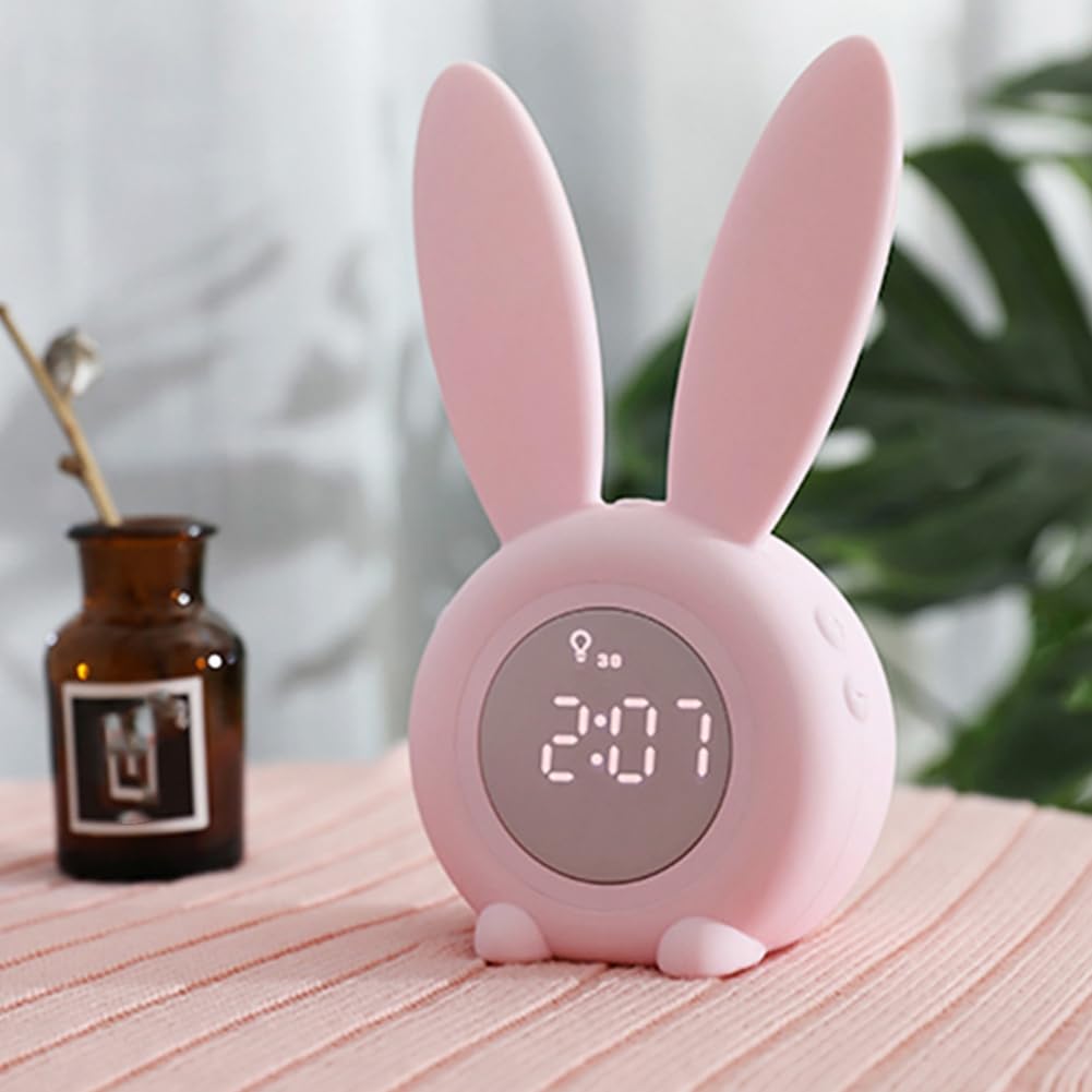 Lampe de Nuit Mignonne, Horloge Numérique à LED de Dessin Animé, Affichage LED Électronique, Contrôle du Son, Horloge de Bureau Rechargeable