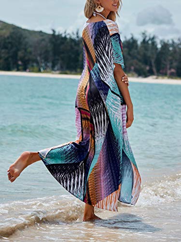 Shermie Womens Chiffon Bathing Suit Cover Up Multicolor Block Print Oversize Beach Cover Up thumb #5