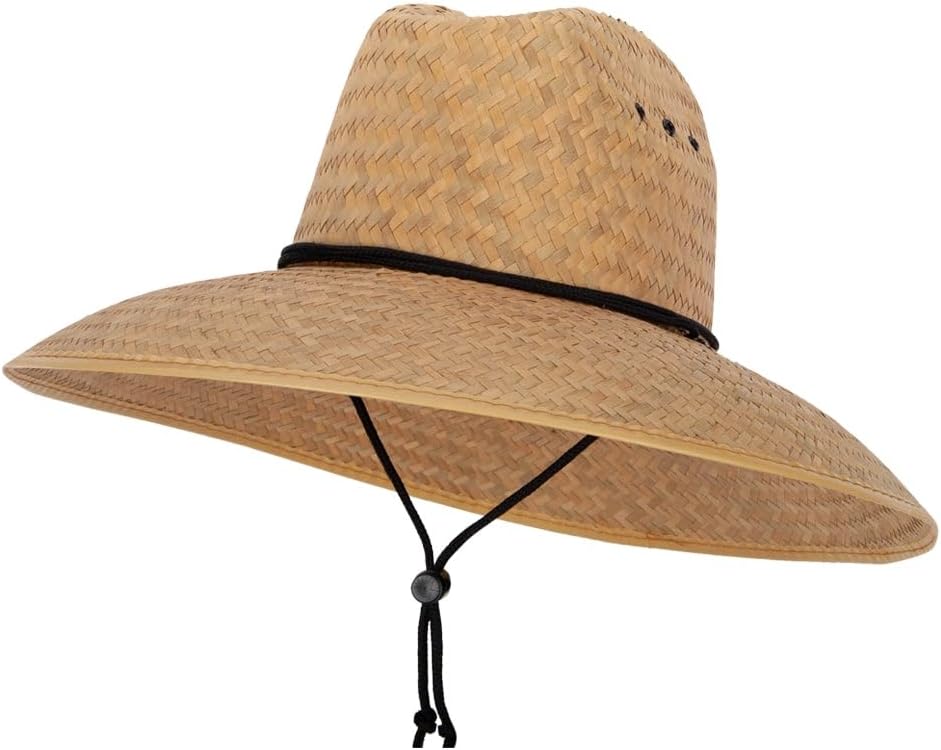 Palm Straw Braid Lifeguard Double Hump Crown Large Brim Sun Hat