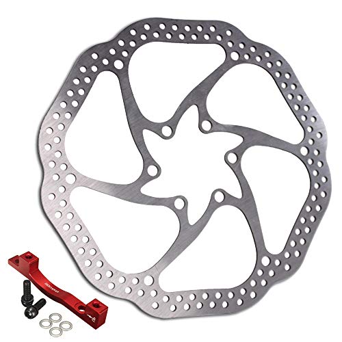 Bucklos 【Us Stock】 Mtb Disc Brake Rotor 180Mm Is/Pm Mount Adapter, Mountain Bike Stainless Steel Brake Rotors, 6 Pc M5 Bolts Caliper Adapter, Fit Road Mountain Bicycle, Bmx #TOP12