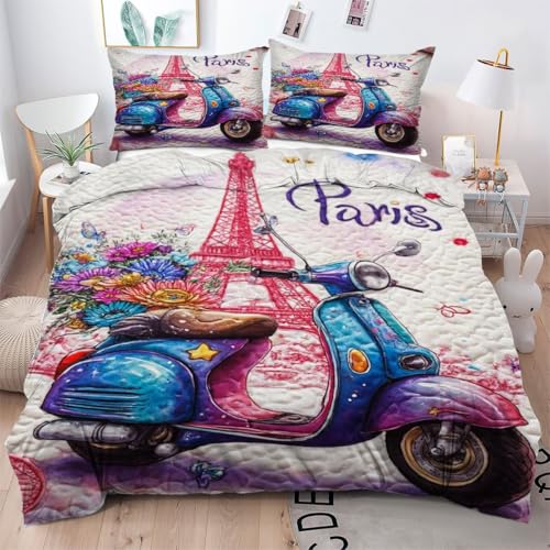 ZZXHG Double Bedding Duvet Set Blue Electric Scooter, Microfiber Double Bed Duvet Cover Set with Zipper Closure + 2 Pillowcases, Soft Reversible Quilt Covers for Teens Adults - 200x200 cm