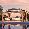 Aoxun 12'x16' Hardtop Gazebo, Aluminum Frame Permanent Pavilion with Netting and Curtains, Outdoor Polycarbonate Double Roof Canopy, Designed for Lawn, Garden, Patio (Brown)