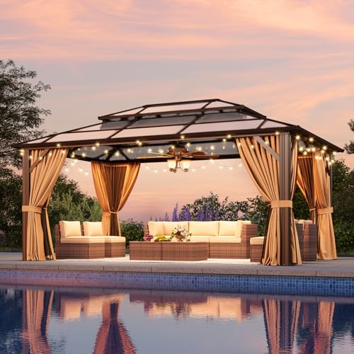 Aoxun 12'x16' Hardtop Gazebo, Aluminum Frame Permanent Pavilion w...