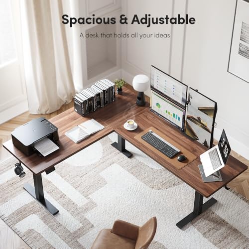 Image of FEZIBO 75x63 L Shaped Standing Desk, Electric Height Adjustable L Shaped Desk, Suitable for Home Office, Black Walnut