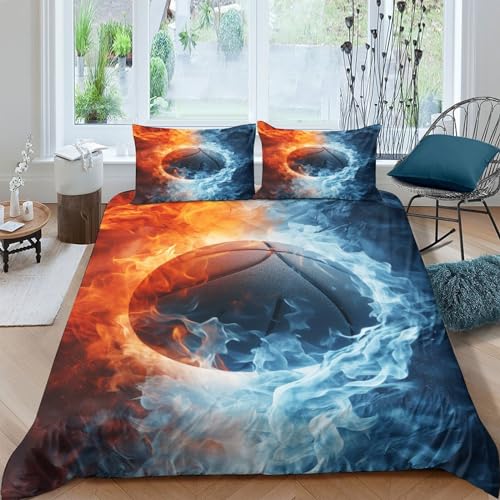 Parure de lit basket-ball avec feu 3 pièces en microfibre double 200x200 cm
