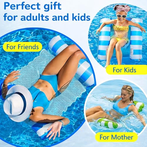 Image of Inflatable Pool Floats for Adults with Manual Air Pump - Water Hammock & Floating Bed | Adult Floaties | Swimming Pool, Beach, Lake & Summer Party