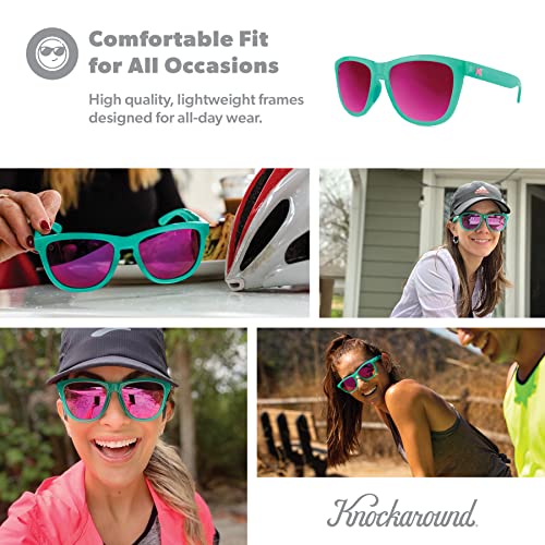Knockaround Premiums Sport - Polarized Running Sunglasses For Women & Men - Impact Resistant Lenses & Full Uv400 Protection, Glossy Green Frame/Pink Reflective Lenses #TOP6