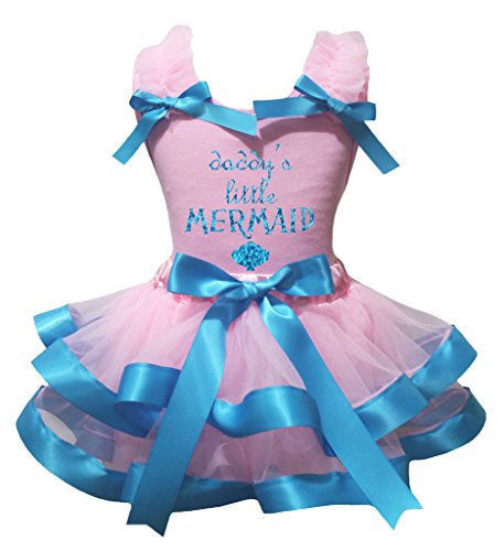 T-shirt bleu paon Petite Sirène de qualité premium et jupe pétale élégante pour enfant Nb-8Y