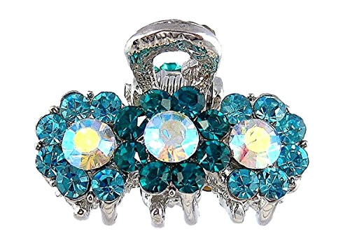 Crystal Flower Hair Clip - Aqua Blue (H7)