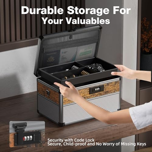 Image of Glosen Security Lock Box with Code, Portable Medication Lock Box for Pill&First Aid Kits, Lockable Storage Box with Shoulder Strap & Handle for Home, Office & Travel (Black, 12inch)