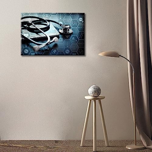 Image of TUMOVO 1 Panel Poster Medical Network Black and White Wall Art Medicine Concept with Modern Laptop Pictures Wall Decor for Living Room Medical Wall Decor for Bedroom Framed Ready to Hang (12 inch Wx18 H)