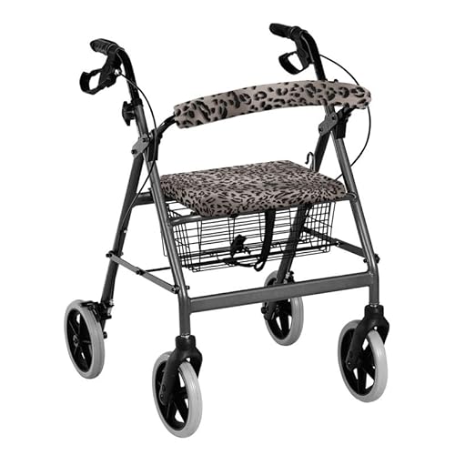 Xarleslyna Leopard Print Rollator Protection Set for Lady, Black Cheetah Print Universal Seat and Backrest Covers for Seniors, Mobility Aid Accessories Washable