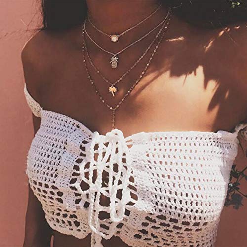 Preisvergleich Produktbild Anglacesmade Bohemia Layered Choker Halskette Palme Halskette Ananas Opal Choker Edelstein Anhänger Halskette Sommer Schmuck Gold Zarte Y Halskette für Damen und Mädchen