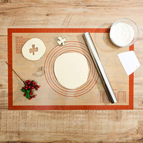 Sapid Non Stick Silicone Pastry Mat Macaron with Measurements(17.5"x 27") Non Slip and Easy Clean for Large Silicone Baking Mats, Pizza/Rolling Dough/Pie Crust/Cookies Mat, Countertop Mat(1,Red)