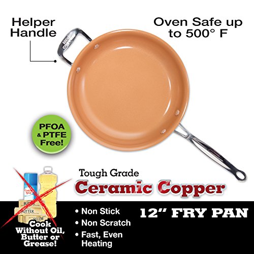 Red Copper 12 inch Pan by BulbHead Ceramic Copper Infused Non-Stick Fry Pan Skillet Scratch Resistant Without PFOA and PTFE Heat Resistant From Stove To Oven Up To 500 Degrees - Thumbnail 4