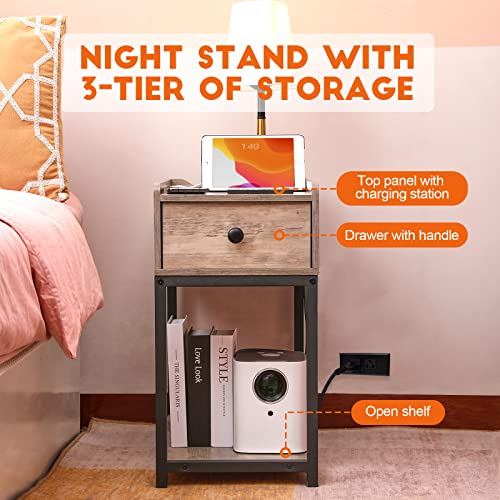 Amhancible End Tables Living Room Set Of 2 With Charging Station, Small Nightstand With Drawer, Bedside Tables With Usb Ports & Outlets, Slim Side Table For Small Spaces, Bedroom, Couch, Het04Ldgy #TOP6