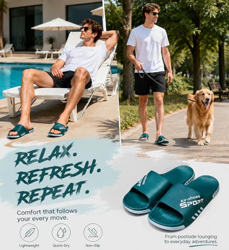 Image of Beach Pool Slides Sandals for Men,Bathroom Shower Shoes,Couple Slides Slippers Outdoor Indoor,Home House Slide Sandals