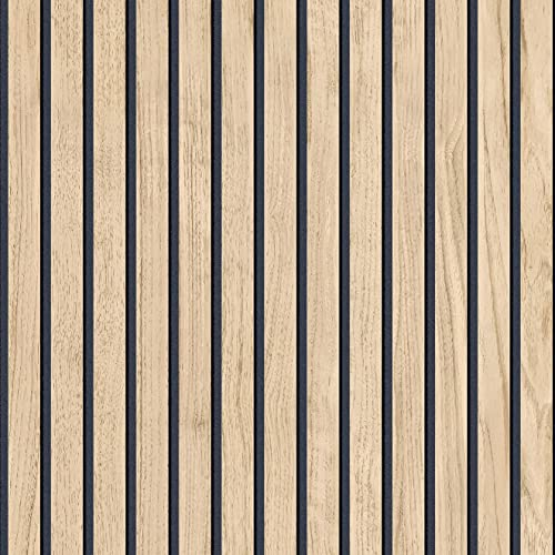 Panacea Wood Slats Wallpaper Light Oak - Beige/Black - Belgravia 1158