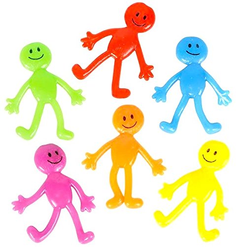Why Worry? Be Happy! 1 Dozen Stretch Smile Face Sticky Guys - Smile Face Stretch Figures - Bulk Toys for Goody Bag Stuffers, Party Favors, Loot Bags, Stress Relieving Fun Toys Fidgets