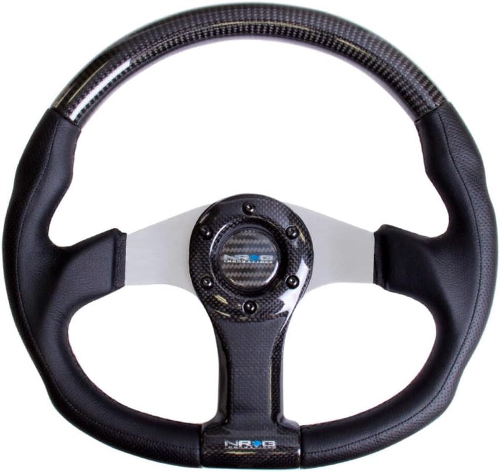 NRG Innovations NRG-ST-013CFCF Carbon Fiber Steering Wheel 350mm, Black Carbon Oval Shape with Leather Trim