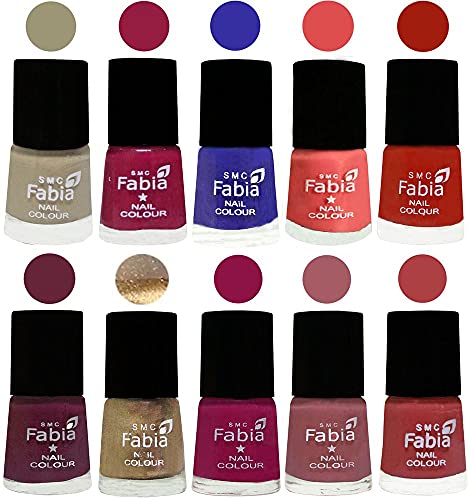 Image of SMC Fabia ALL IN ONE (PACK OF 10), Long Lasting Glossy Nail Polish, 6 ml Each, All Vibrant Colours,01699