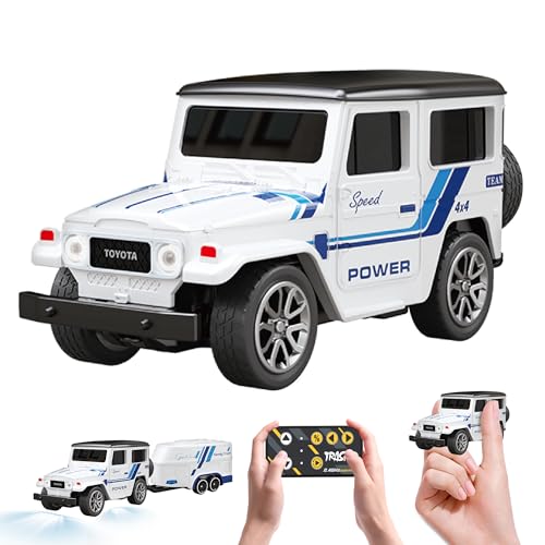 MOONTOY 1:64 Scale Mini Alloy Romote Control Car with LED Lights, 2.4Ghz Remote and App Control Toy Car, 3-Speed Adjustment Pocket Toy Car for Kids 4-8 Years and Adults (White)