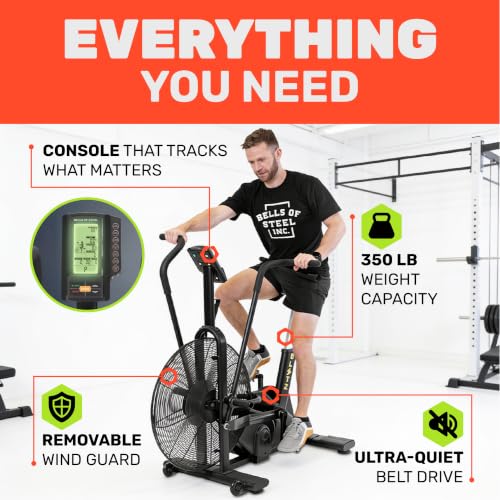 Image of Air Bike [Bells of Steel] Fan Bike Exercise Bike, Blitz Cardio Bike, Belt Driven Air Bike Exercise Machine with Phone and Bottle Holder - 25in Fan Diameter, 350lb Capacity Stationary Bike