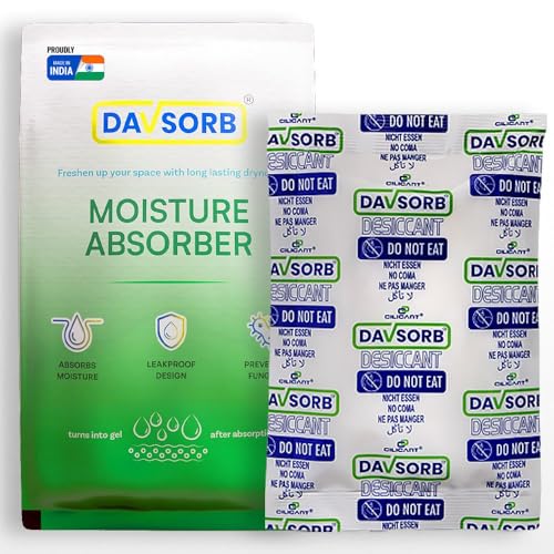 Image of DAVSORB Moisture Absorber Packet - Prevent Fungus, Dampness & Musty Odour - (Approx 100 gm x 3 Packets), White Color