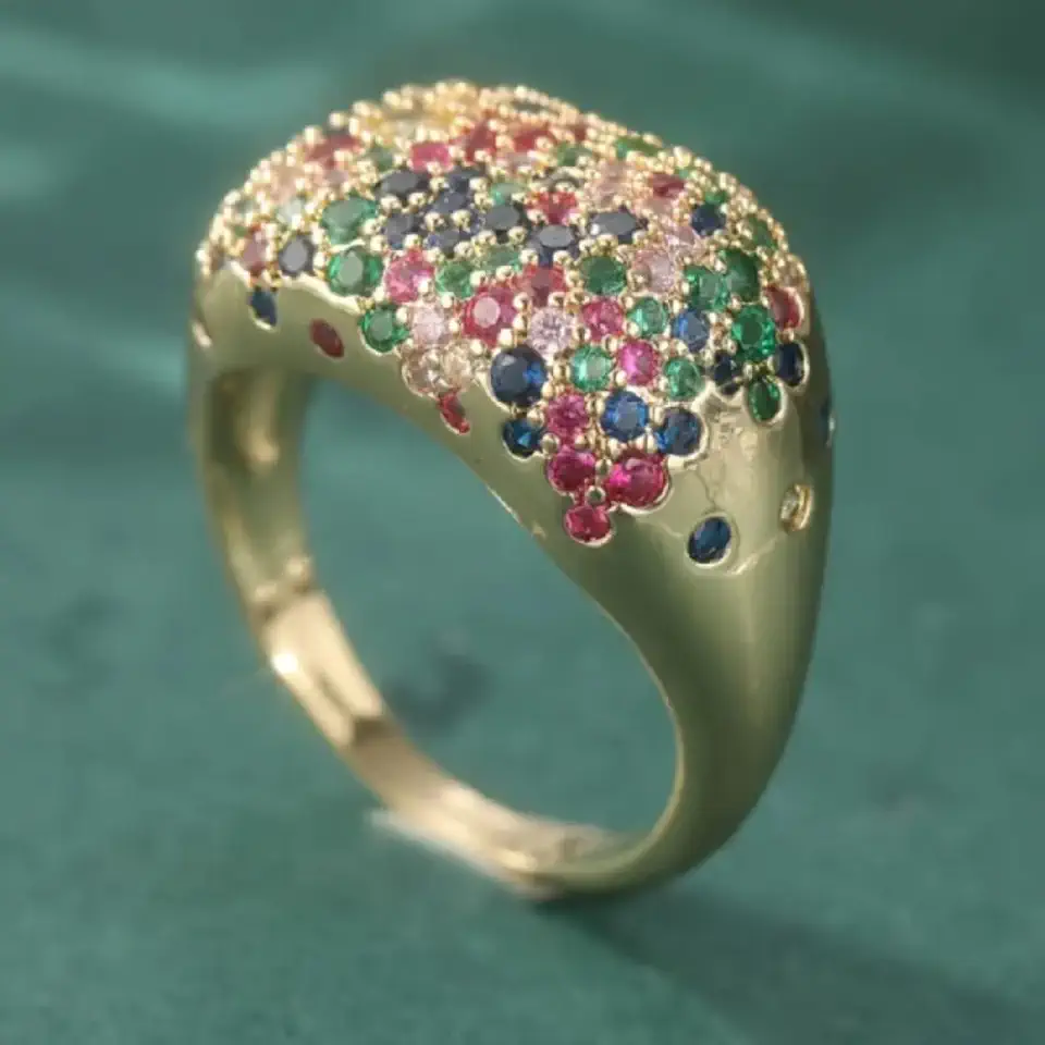 Colorful CZ Party Ring Wide Band Statement Jewelry for Women