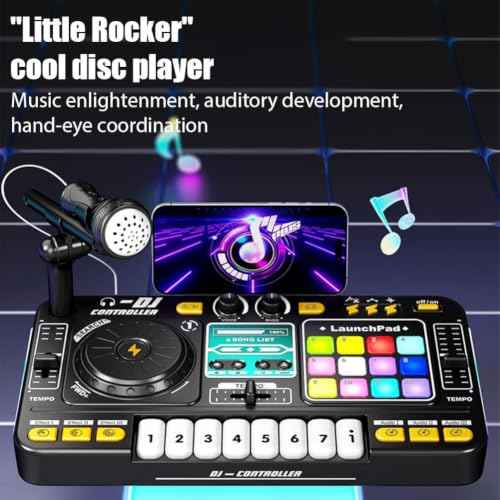 Kids DJ Mixer Turntable Toy Musical Instrument Station with Microphone for Creative Fun - Image 4