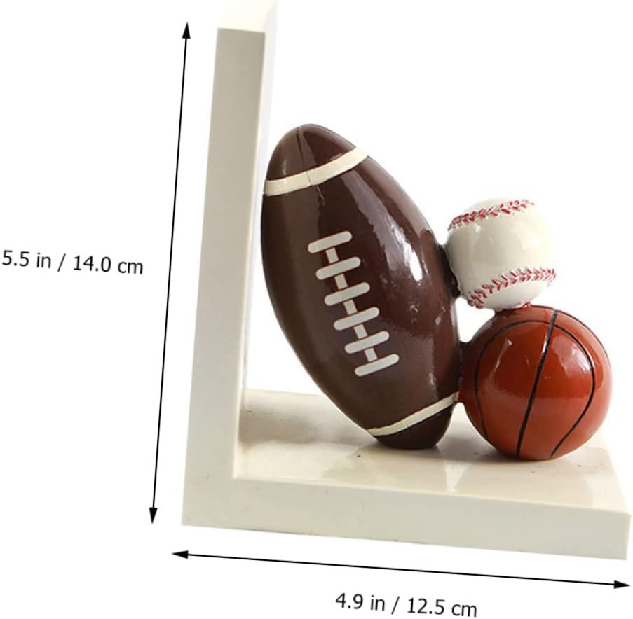 1pair Cartoon Rugby Pattern Bookend Decorative Book Supports for Home Office and Library Shelves Creative Design for Sports Enthusiasts