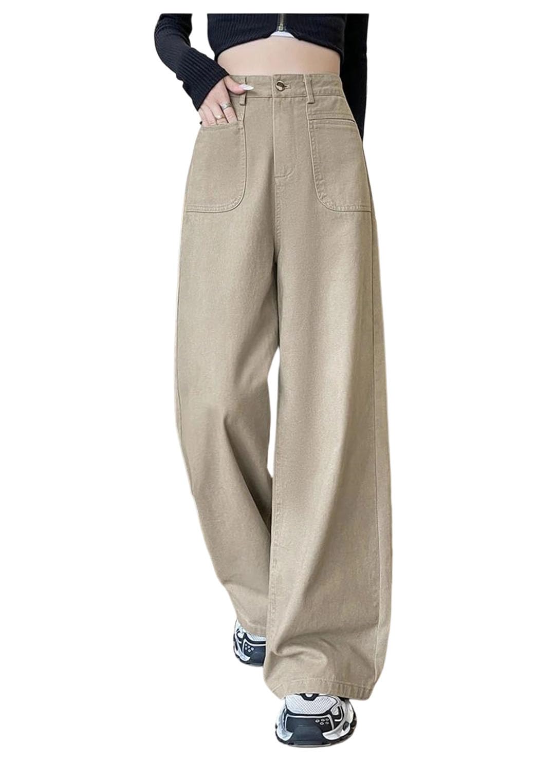 Womens Autumn Vintage Washed Cotton Loose Womens Wide Leg Pants