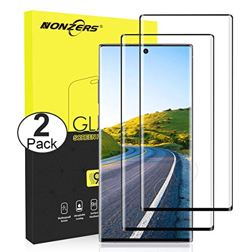 NONZERS Pellicola Protettiva per Samsung Galaxy Note 10 [2 Pezzi], Copertura Completa, 3D Curvo, Durezza 9H, Alta Trasparenza, Anti-Graffi, Anti-Impronte, Samsung Galaxy Note 10 Vetro Temperato, Nero