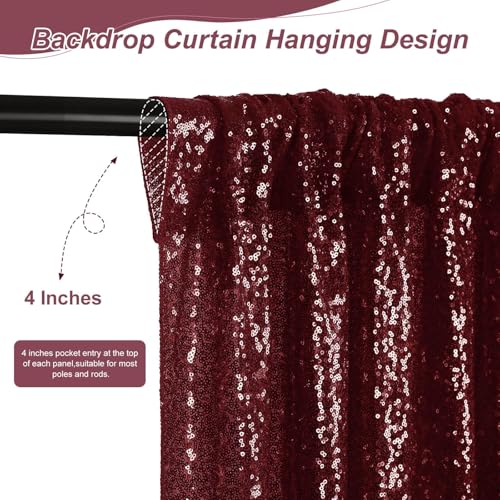 Image of Sequin Backdrop Curtain 6 Pieces 2ftx8ft Burgundy Sparkly Stage Backdrop Drapes for Christmas Party Decoration Birthday Party Background Photography Drapes