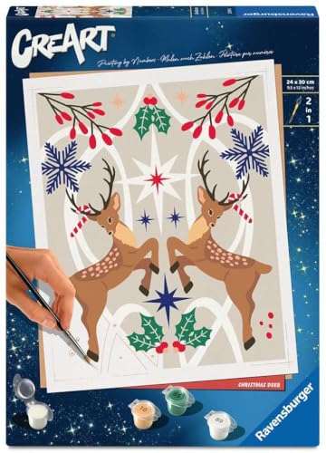 Peinture par numéro pour adultes idée cadeau femme et homme kit DIY Ravensburger CreArt Cerf de Noël