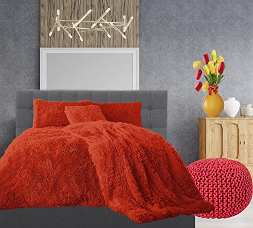Teddy Cuddles Parure de lit en polaire avec housse de couette et taie d'oreiller assortie Rouge 200 x 200 cm environ Cover