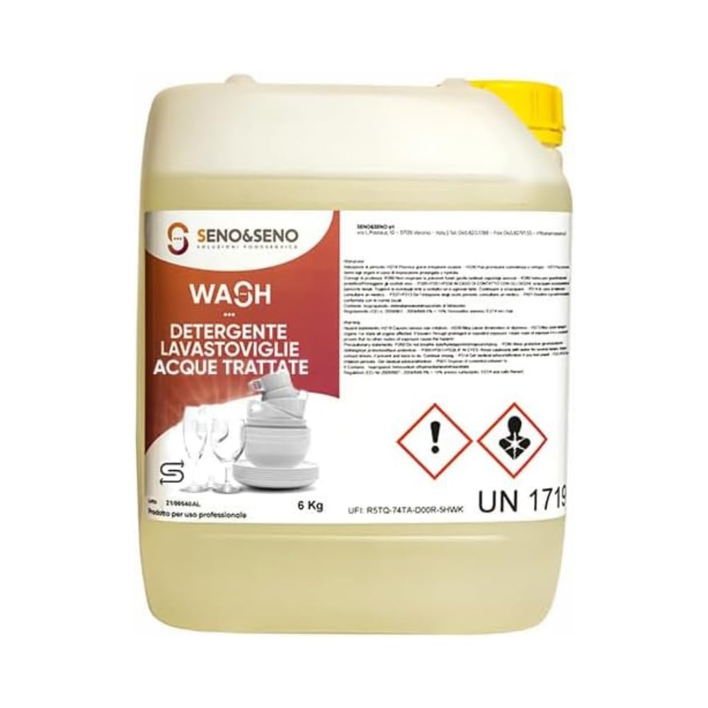 SENO & SENO | Detergente Delicato per Bicchieri, Piatti e Tazze | Tanica con Detergente antimacchia e Delicato su Decorazioni per Cucine Professionali | Rimuove Residui e Sporco da bicchieri